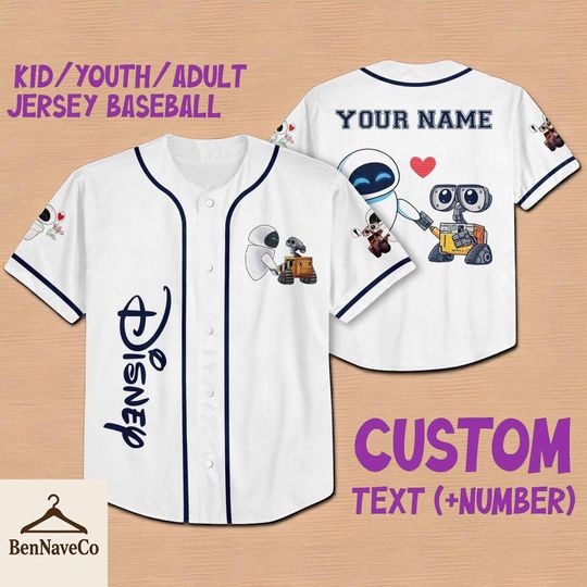 Discover Custom Wall-E Baseball Jersey, Personalized Disney Couple Jersey, Matching Kids Youth Adult Shirt