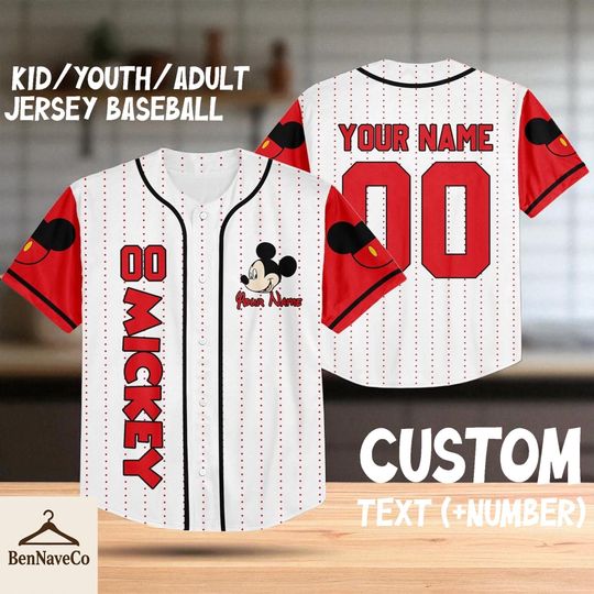 Discover Custom Mickey Mouse Baseball Jersey, Personalized Disney Cartoon Shirt, Jersey for Kids Youth Adult