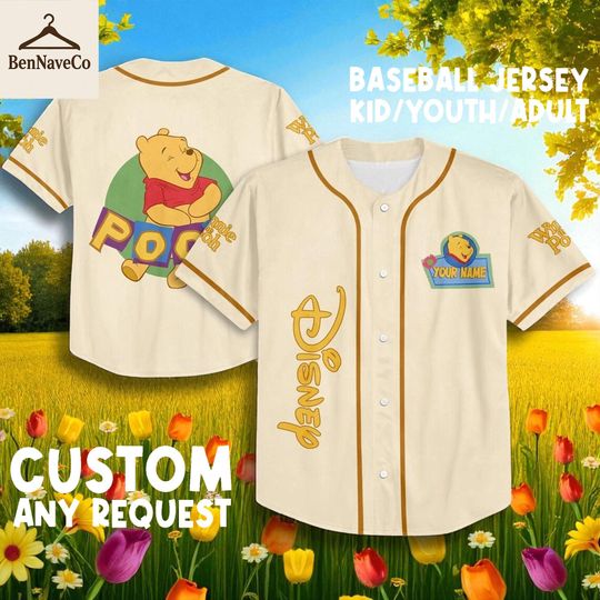 Discover Custom Winnie the Pooh Baseball Jersey, Personalized Disney Cartoon Shirt, Jersey for Kids Youth Adult