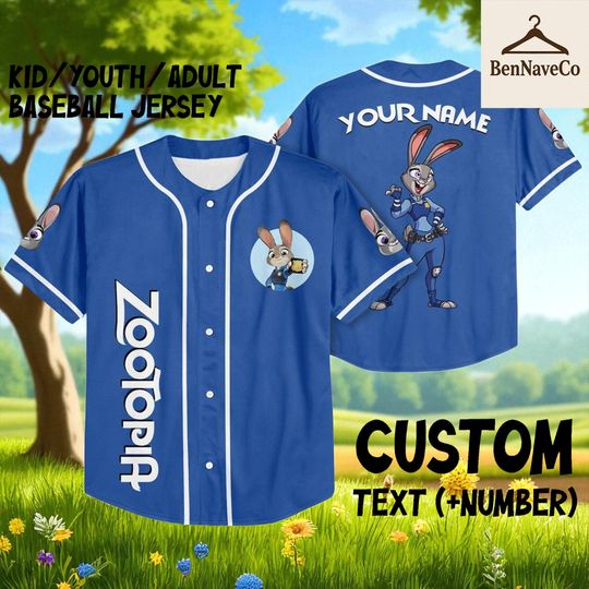Custom Zootopia Baseball Jersey, Judy Hopps Disney Shirt, Cartoon Jersey for Kids Youth Adult