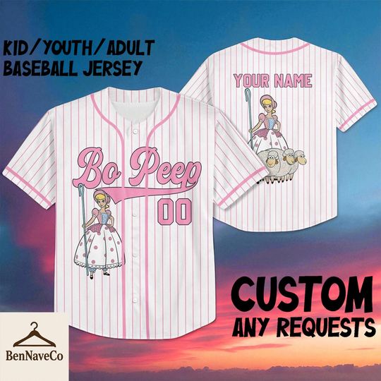 Discover Custom Bo Peep Baseball Jersey, Personalized Toy Story Disney Shirt, Cartoon Jersey for Kids Youth Adult