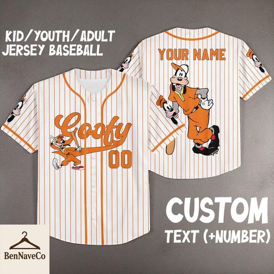 Custom Goofy Baseball Jersey, Disney Cartoon Shirt, Jersey for Kids Youth Adult