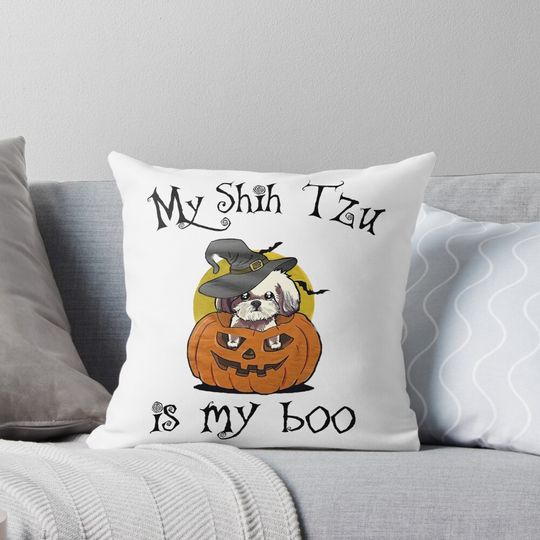 Discover My Shih Tzu Is My Boo Funny Dog Lover Halloween Pillow