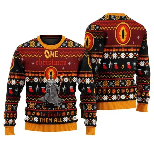 Discover One Christmas To Jingle Them All Ugly Sweater, Lord Of The Rings Ugly Christmas