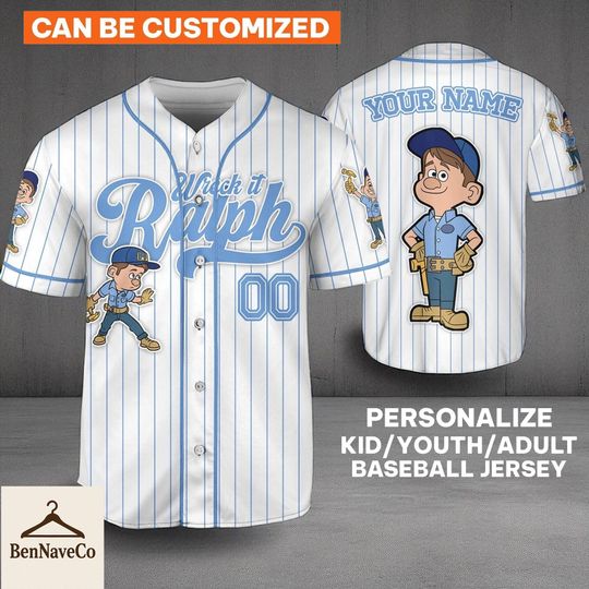 Custom Fix It Felix Baseball Jersey, Disney Cartoon Shirt, Jersey for Kids Youth Adult