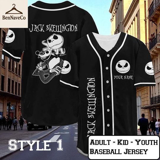 Discover Custom Jack Skellington Baseball Jersey, Nightmare Before Christmas Shirt, Jersey for Kids Youth Adult