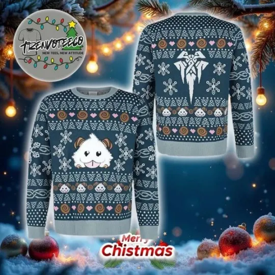 Discover League Of Legends Cute Poro Poro Snowflake Pattern Holiday Ugly Christmas Sweater