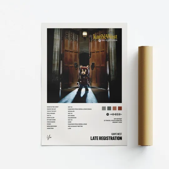 Discover Kanye West Late Registration Album Art Poster Vertical Print Music Tracklist