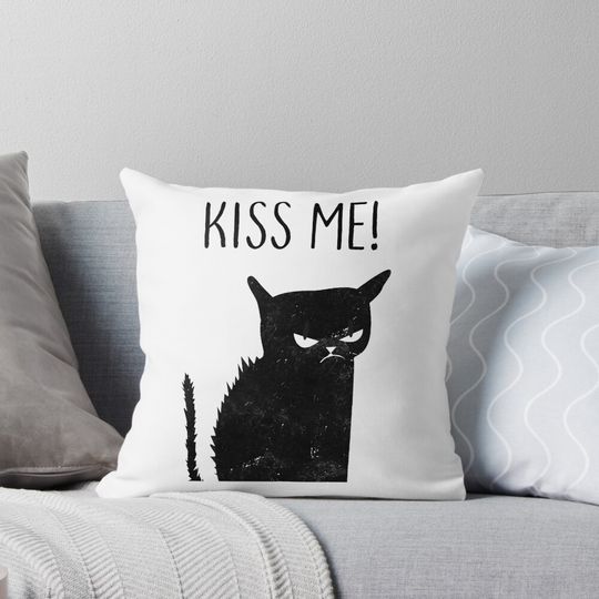 Discover Black Cat Kiss Me Funny Cat Halloween Pillow