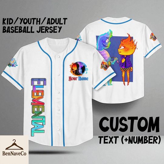 Discover Custom Elemental Baseball Jersey, Disney Pixar Shirt, Cartoon Jersey for Kids Youth Adult