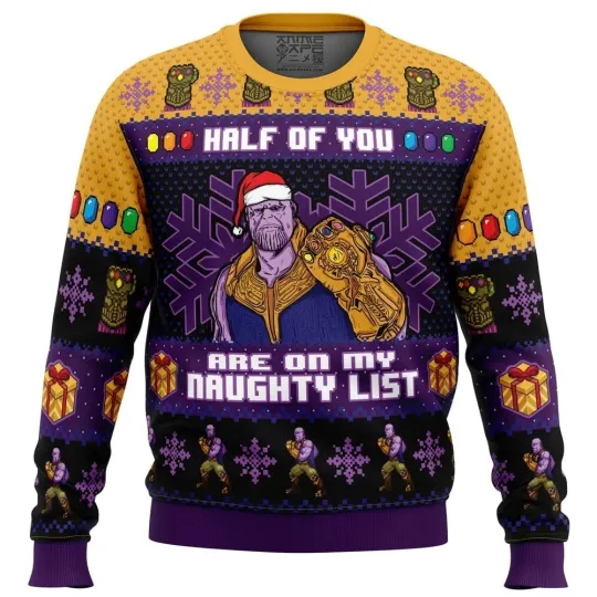 Discover Half of You Are On The Naughty List Thanos Marvel Ugly Christmas Sweater