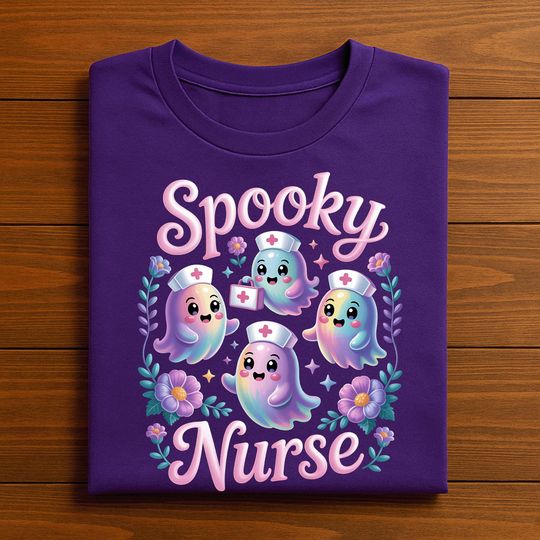 Discover Spooky Halloween Shirt, Cute Pastel Ghost with Floral Accents