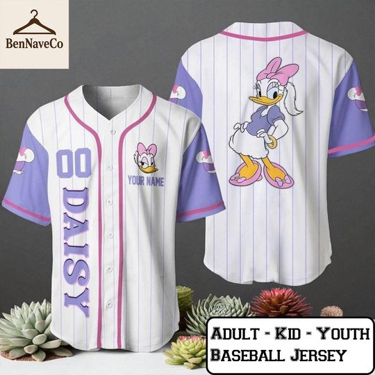 Discover Custom Daisy Duck Baseball Jersey, Personalized Disney Cartoon Shirt, Jersey for Kids Youth Adult