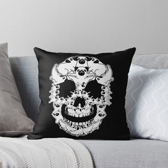 Discover Pug Dog Skull Skeleton Halloween Pillow