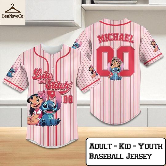 Custom Lilo and Stitch Baseball Jersey, Disney Cartoon Shirt, Jersey for Kids Youth Adult