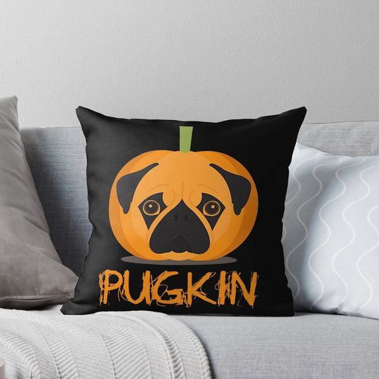 Discover Pug Pumpkin PugKin Funny Pug Dog Lover Halloween Pillow
