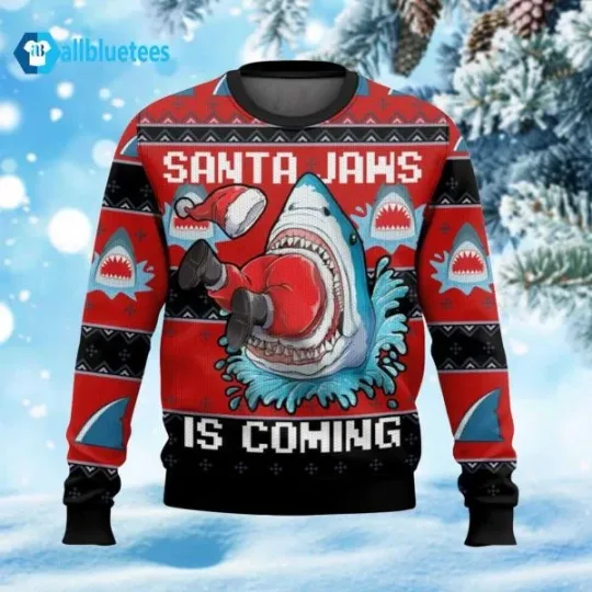 Santa Jaws Is Coming Ugly Christmas Sweater