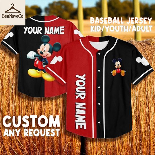 Discover Custom Mickey Mouse Baseball Jersey, Personalized Disney Cartoon Shirt, Jersey for Kids Youth Adult