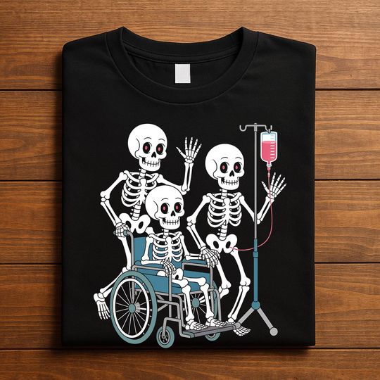 Discover Skeleton Hospital Shirt, Funny Halloween Tee, Skeleton Wheelchair IV Drip T-Shirt