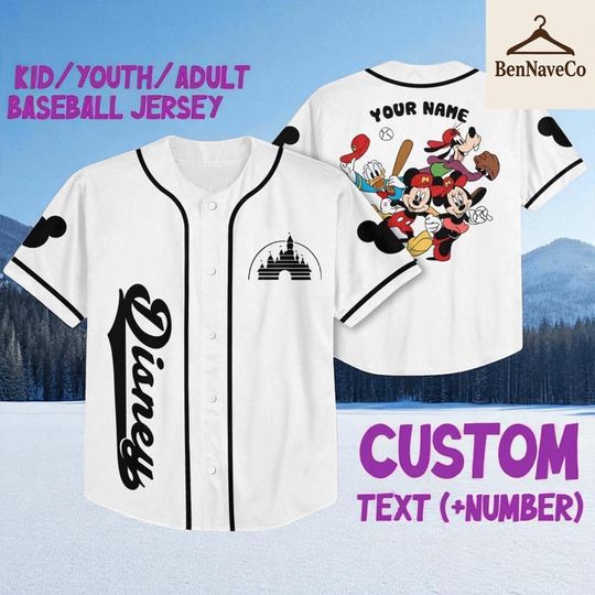 Discover Disney Baseball Jersey, Mickey & Friends Custom Jersey, Personalized Name Number Shirt, Kid Youth Adult Baseball Uniform