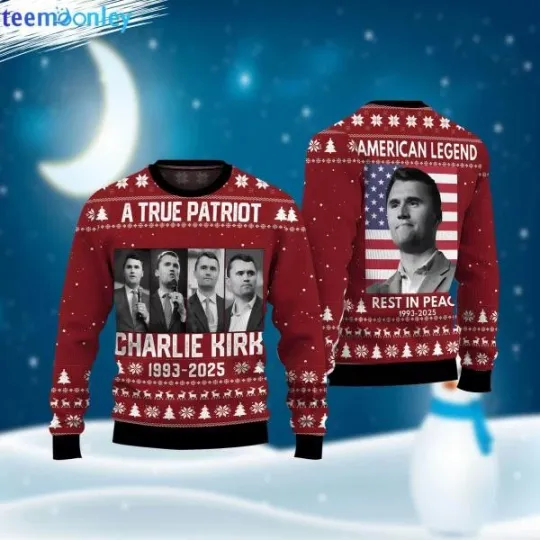 A True Patriot Charlie Kirk 1993-2025 Ugly Christmas Sweater