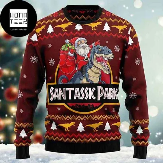 Jurassic Park Santassic Park 2025 Ugly Christmas Sweater