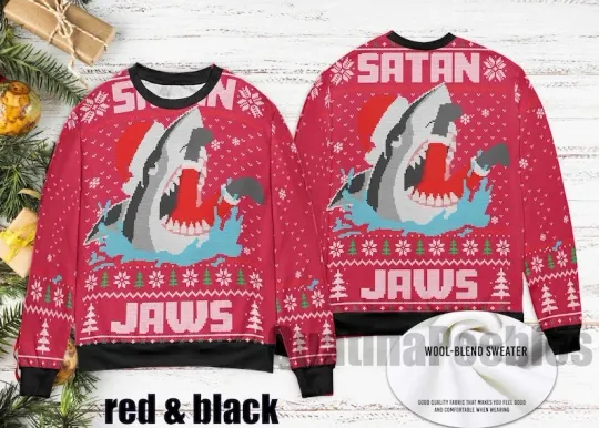 Santa Jaws Shark Men's Ugly Sweater Ugly Sweater, Santa Jaw Christmas Sweater