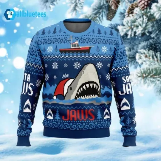 Discover Shark Santa Jaws Movie Film 50 Years Anniversary Ugly Christmas Sweater