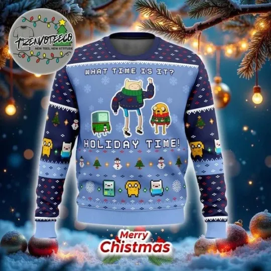 Adventure Time What Time Is It Holiday Time Ugly Christmas Sweater