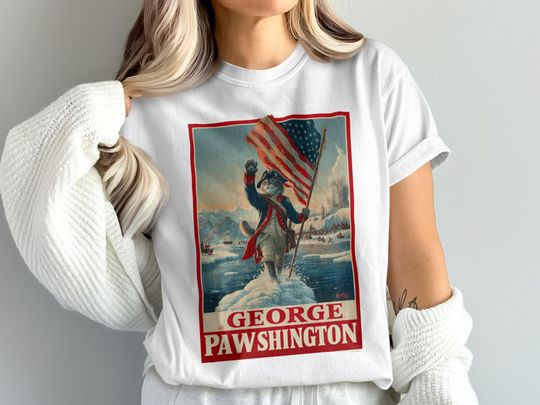 Discover George Pawshington Cat Shirt | Founding Father Cat Tee | Funny Patriotic Feline Top