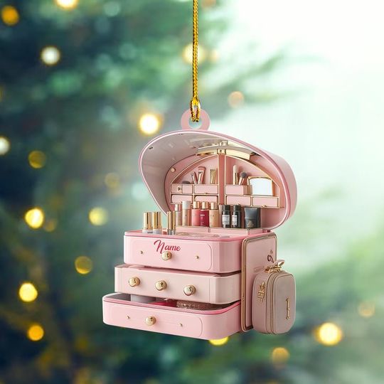 Discover Personalized Cosmetics Storage Box Christmas Ornament, Cosmetic Christmas Ornament, MUA Gift, Makeup Artist Ornament Gift ID-1016-FHT4