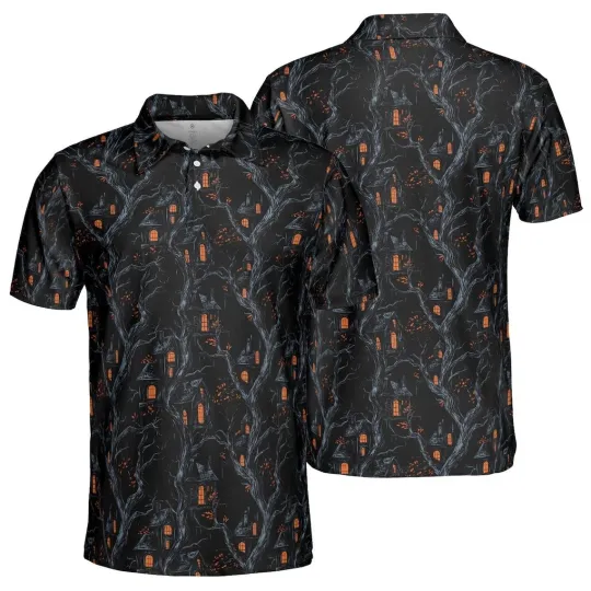 Discover Haunted House Halloween Spooky Polo Shirt for Men, Men Shirt, Golfer