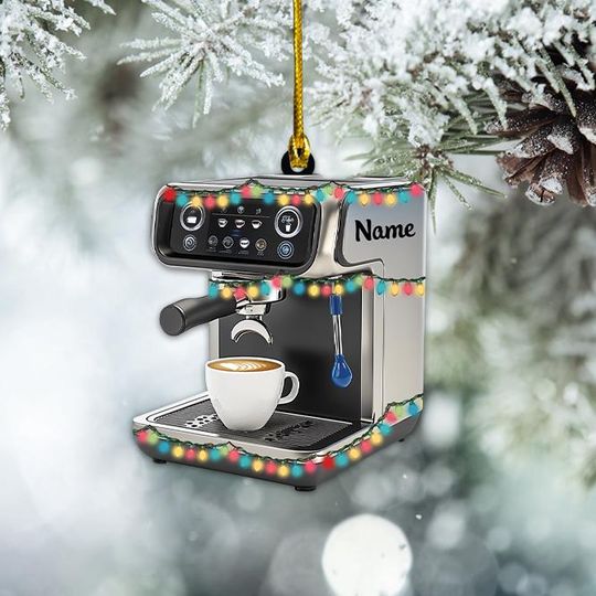 Discover Personalized Coffee Machine Ornament, Espresso Machine Christmas Ornament, Bartender Ornament, Barista Coffee Holiday Ornament TD-1024-HI29