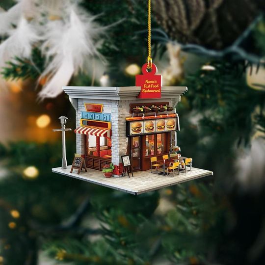 Discover Custom Name Fast Food Restaurant Ornament, 2D Flat Fast Food Restaurant Christmas Ornament Fast Food Decor Fast Food Lover Gift ID-1210-KCGD