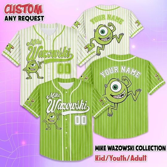 Personalized Mike Wazowski Baseball Jersey, Disney Monsters Inc Baseball Shirt