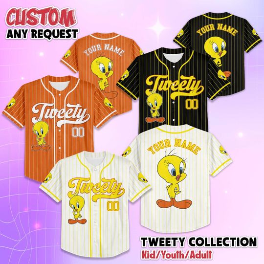 Personalized Tweety Bird Collection Baseball Jersey, Custom Tweety Sports Shirt