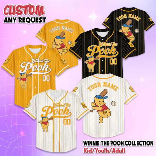 Custom Winnie the Pooh Baseball Jersey, Disney Winnie the Pooh Baseball Shirt