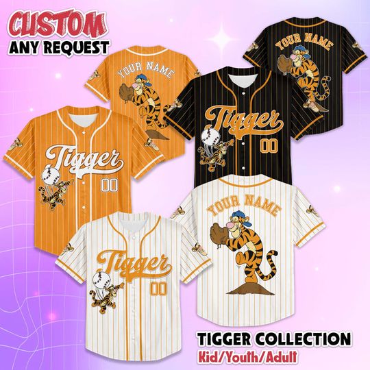 Discover Custom Tigger Baseball Jersey, Disney Winnie the Pooh Tigger Baseball Shirt, Matching Disney Trip Outfit, Disneyland Birthday Gift