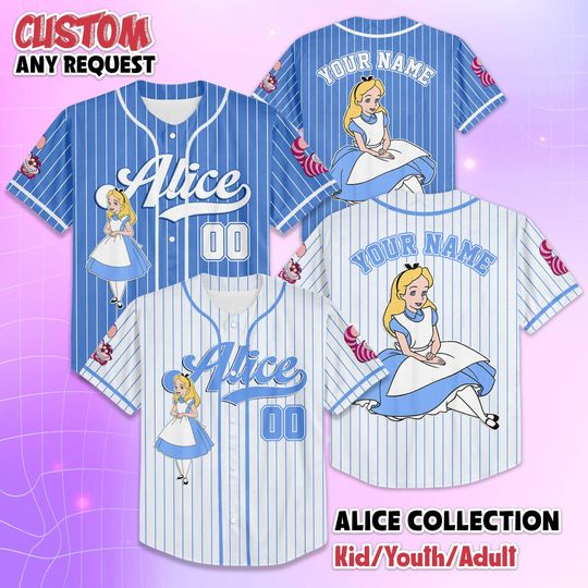 Custom Alice in Wonderland Baseball Jersey, Custom Disney Princess Alice Baseball Shirt