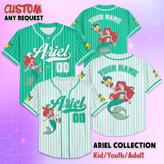 Discover Personalized Ariel The Little Mermaid Baseball Jersey, Custom Disney Princess Baseball Shirt, Ariel Fan Gift, Matching Disney Trip Outfit