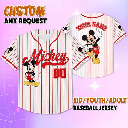 Discover Custom Mickey Mouse White Baseball Jersey, Disney Mickey Mouse Jersey for Disney Fans, Disneyland Birthday Gift