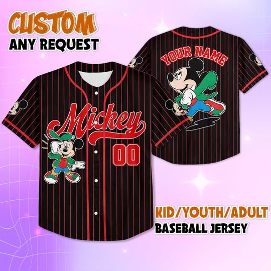 Discover Custom Mickey Mouse Black Baseball Jersey, Disney Mickey Mouse Jersey for Disney Fans, Disneyland Birthday Gift