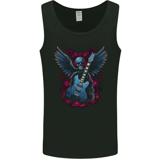 Discover Guitar Skull Heavy Metal Rock Music Band Wings Mens Vest Tank Top