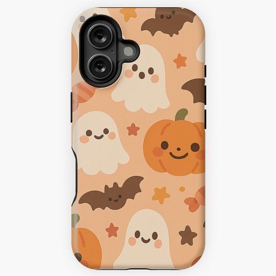Discover Cute Halloween Pattern with Pumpkins Ghosts and Bats iPhone Case