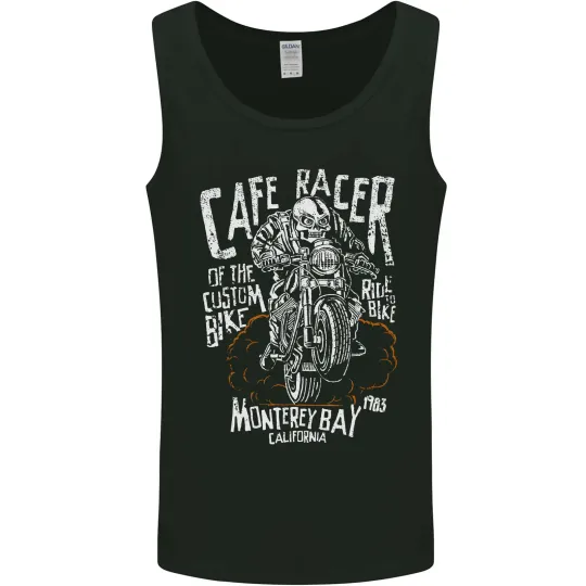 Discover Cafe Racer Skull Motorcycle Biker Motorbike Mens Vest Tank Top