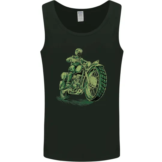 Discover Biker Green Cafe Racer Motorbike Motorcycle Mens Vest Tank Top