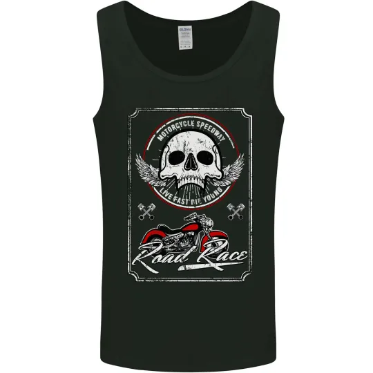 Discover Motorcycle Road Race Biker Motorbike Skull Mens Vest Tank Top