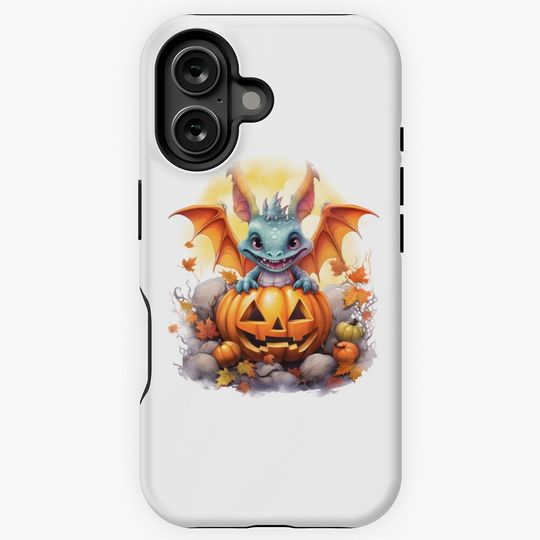 Discover Whimsical Halloween Dragon - Adorable Design with Jack-o'-Lanterns iPhone Case