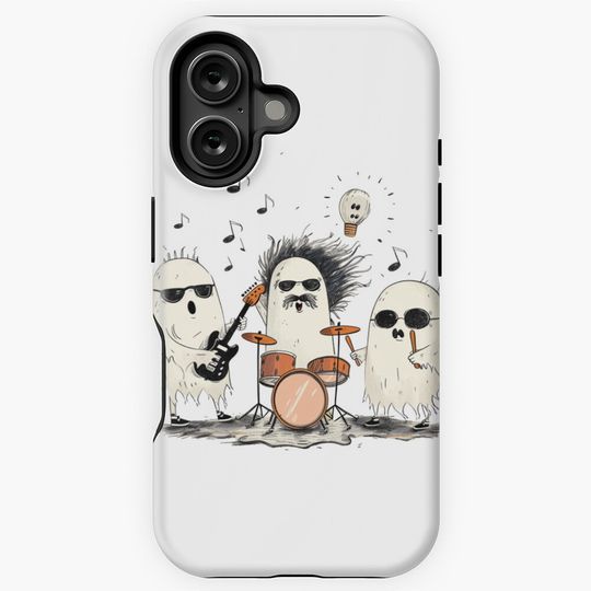 Discover Rock Band Halloween Ghosts – Funny Cartoon Spooky Music Trio Illustration iPhone Case