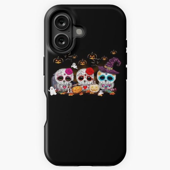 Discover Funny Owl Sugar Skull Pumpkin Hat Witch Halloween iPhone Case